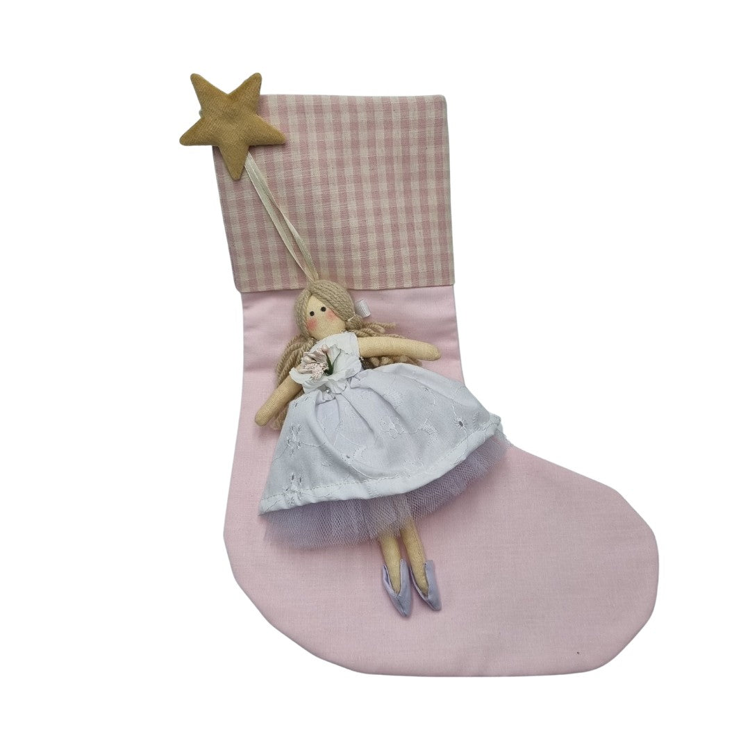 Calza della Befana con bambolina con vestitino bianco