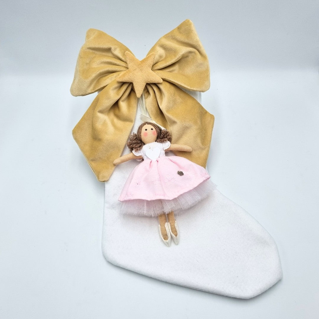 Calza della Befana con bambolina con vestitino rosa