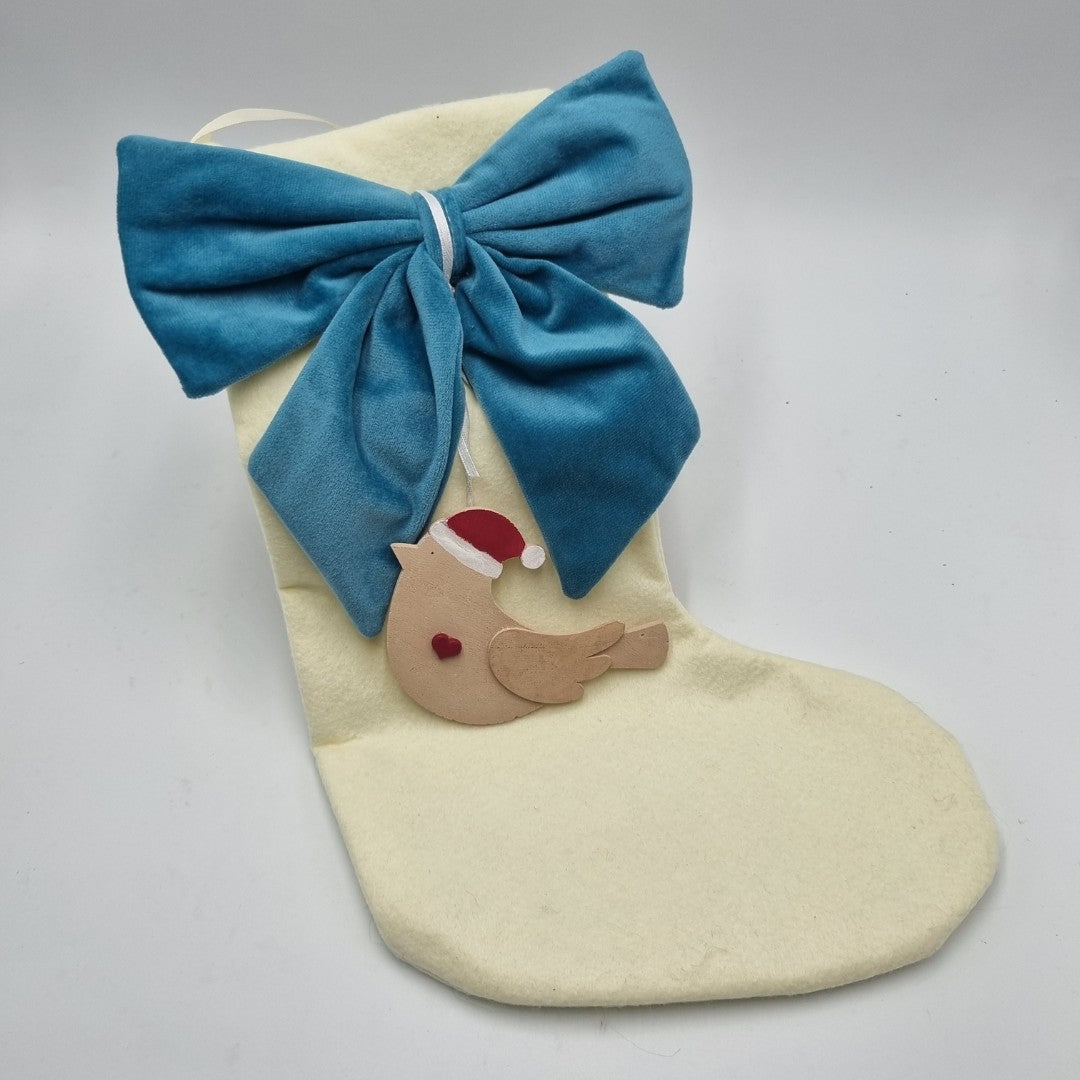 Calza della Befana con applicazione uccellino in ceramica