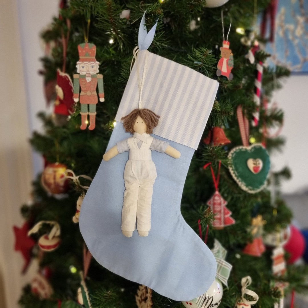 Calza della Befana celeste con bimbo