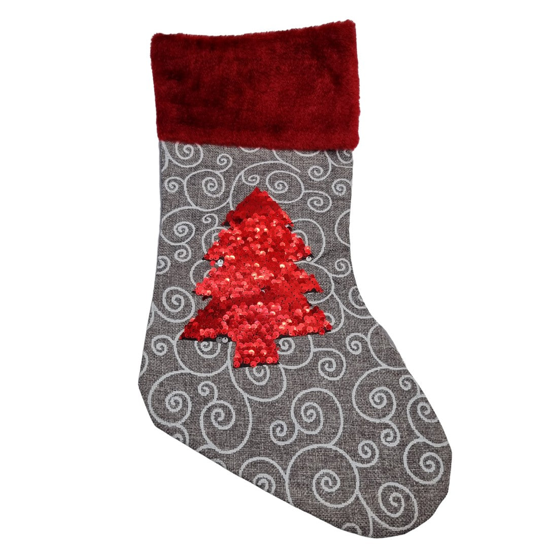 Calza della Befana con albero o stella paillettes