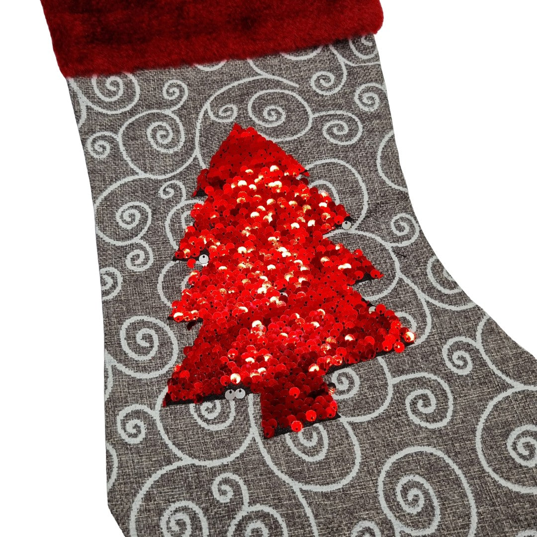 Calza della Befana con albero o stella paillettes