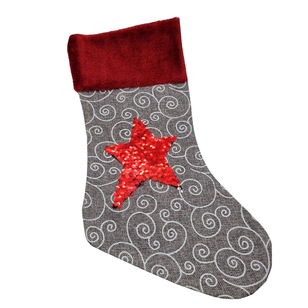 Calza della Befana con albero o stella paillettes