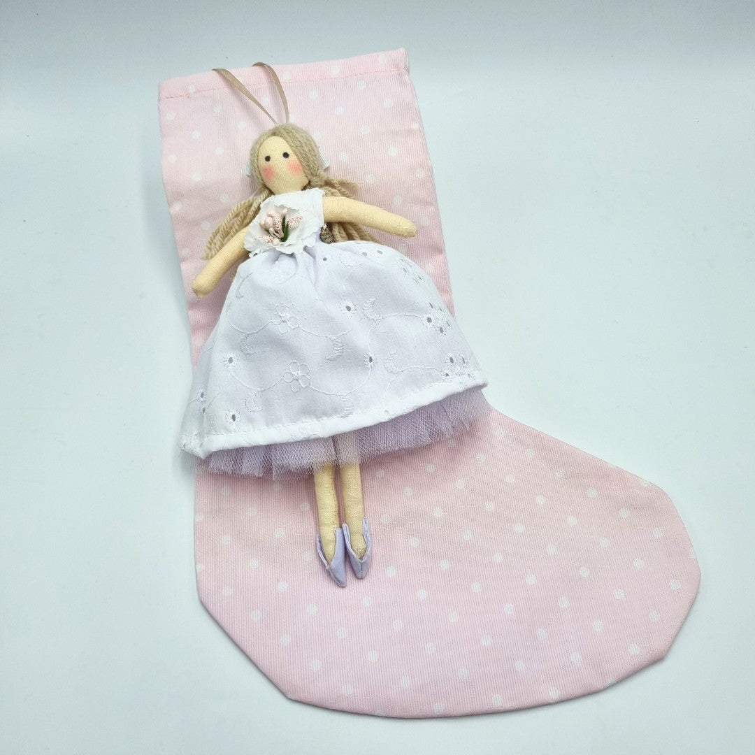 Calza della Befana con Bambolina con vestitino bianco