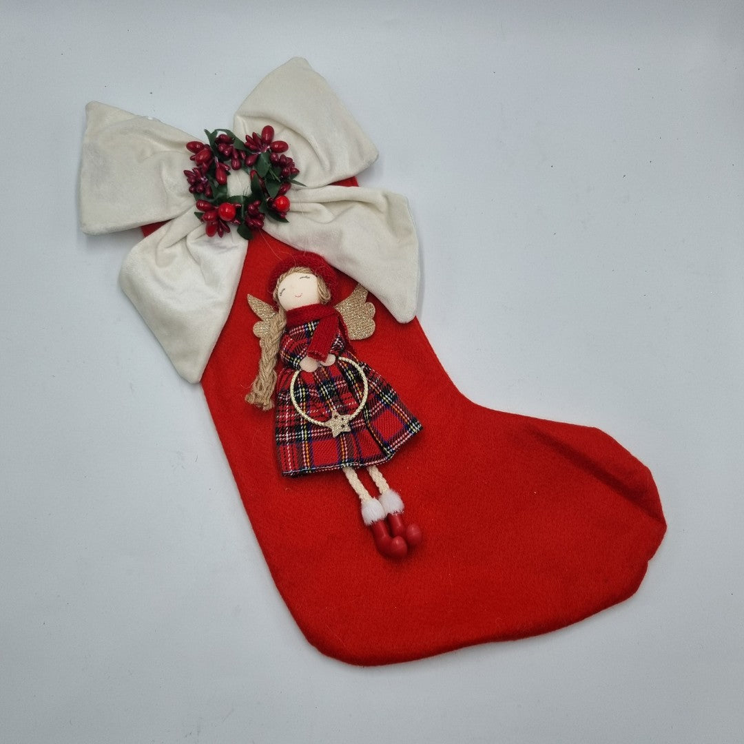 Calza della Befana panno rossa con bambolina