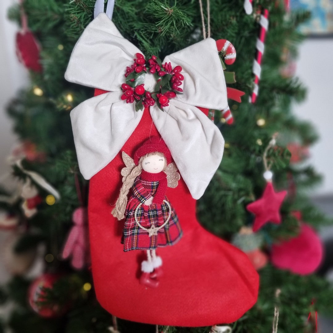 Calza della Befana panno rossa con bambolina