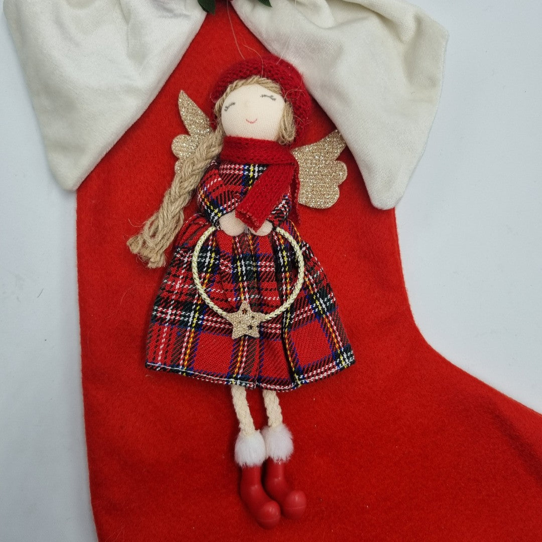 Calza della Befana panno rossa con bambolina