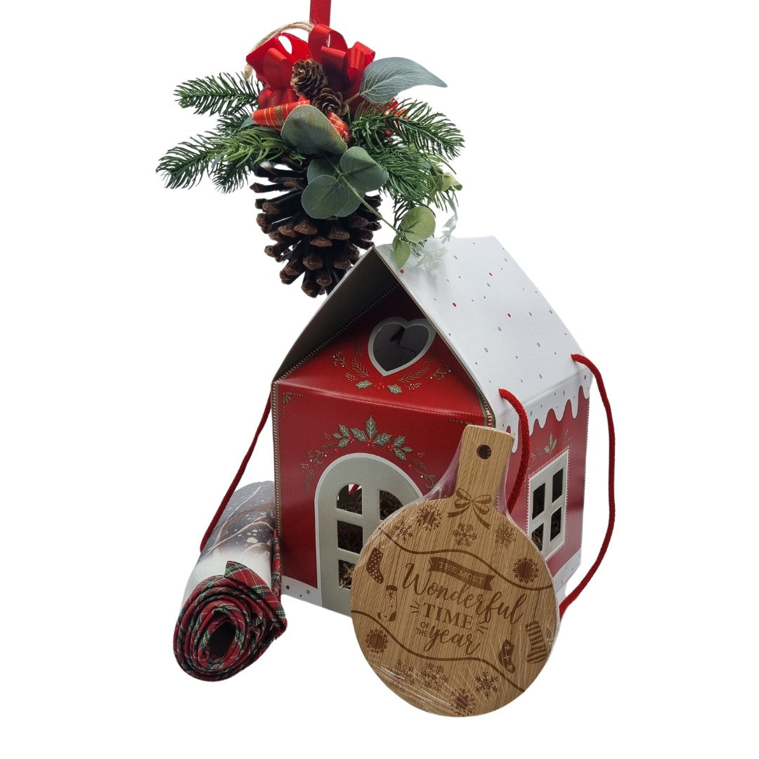 Set Natale con tagliere, pigna e strofinaccio "neve"