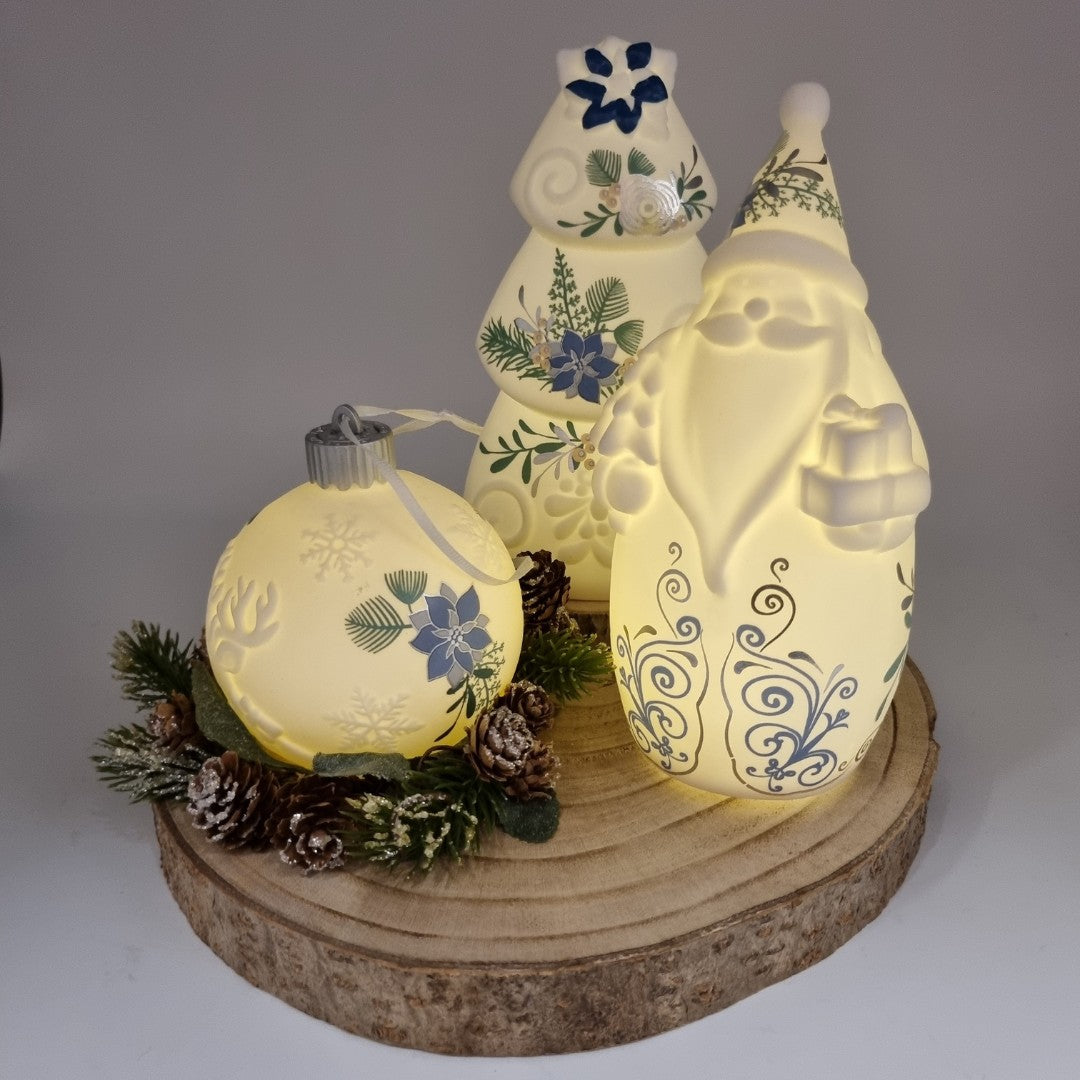 Centrotavola natalizio sfera, Babbo Natale e albero di porcellana