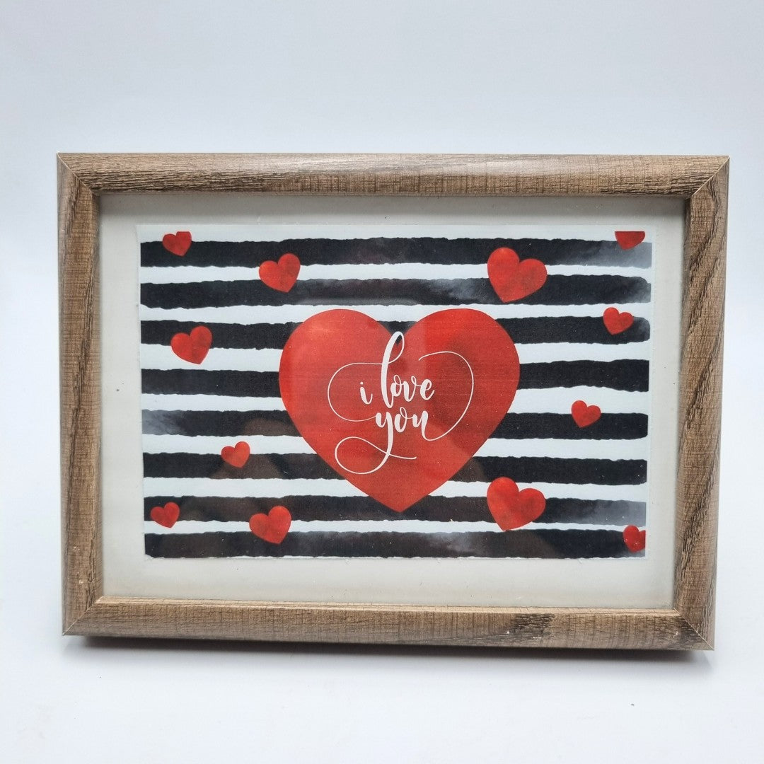 Portafoto in legno con stampa "I love you" e segnalibro cuore