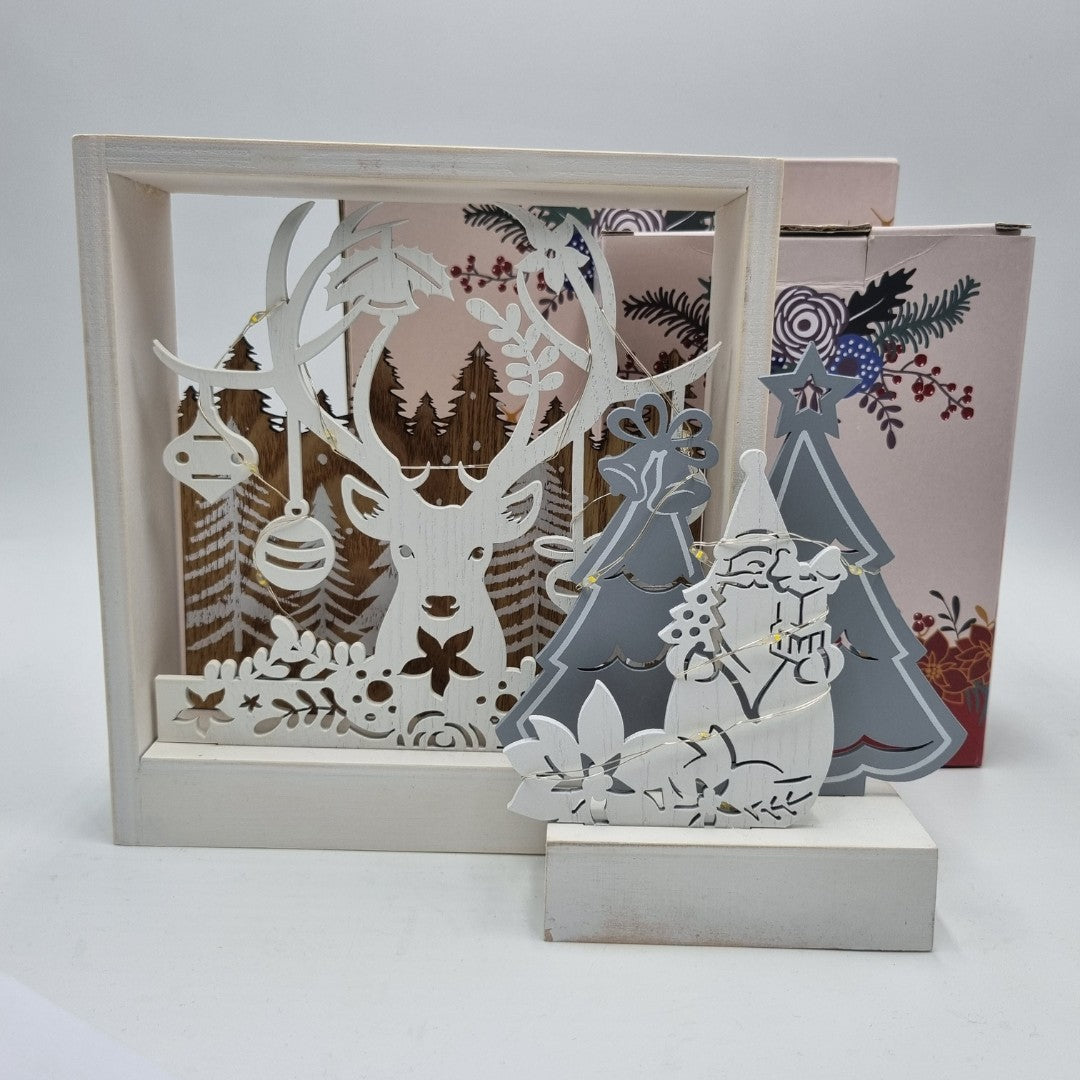 Set due quadretti Natale Wald renna e Babbo Natale
