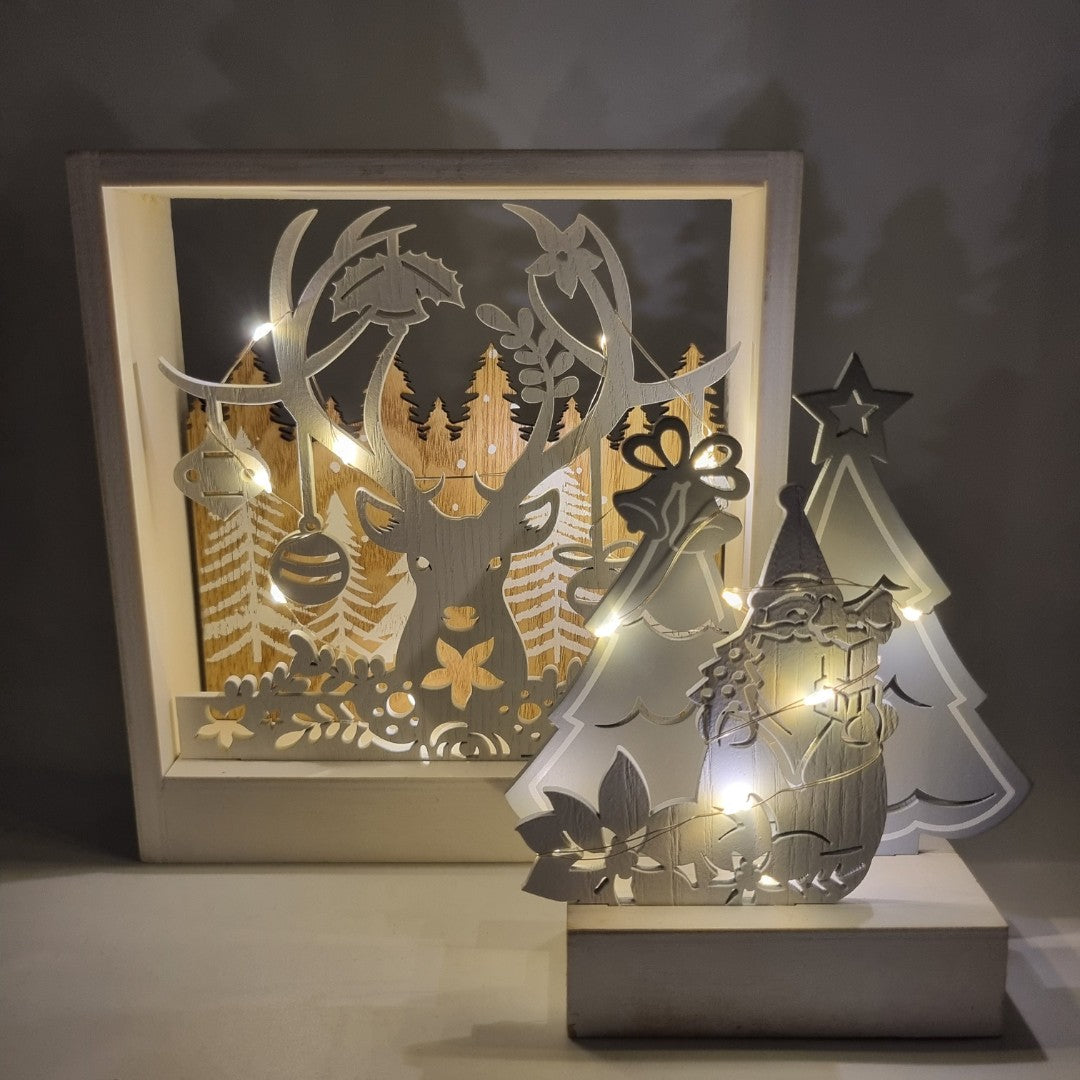 Set due quadretti Natale Wald renna e Babbo Natale