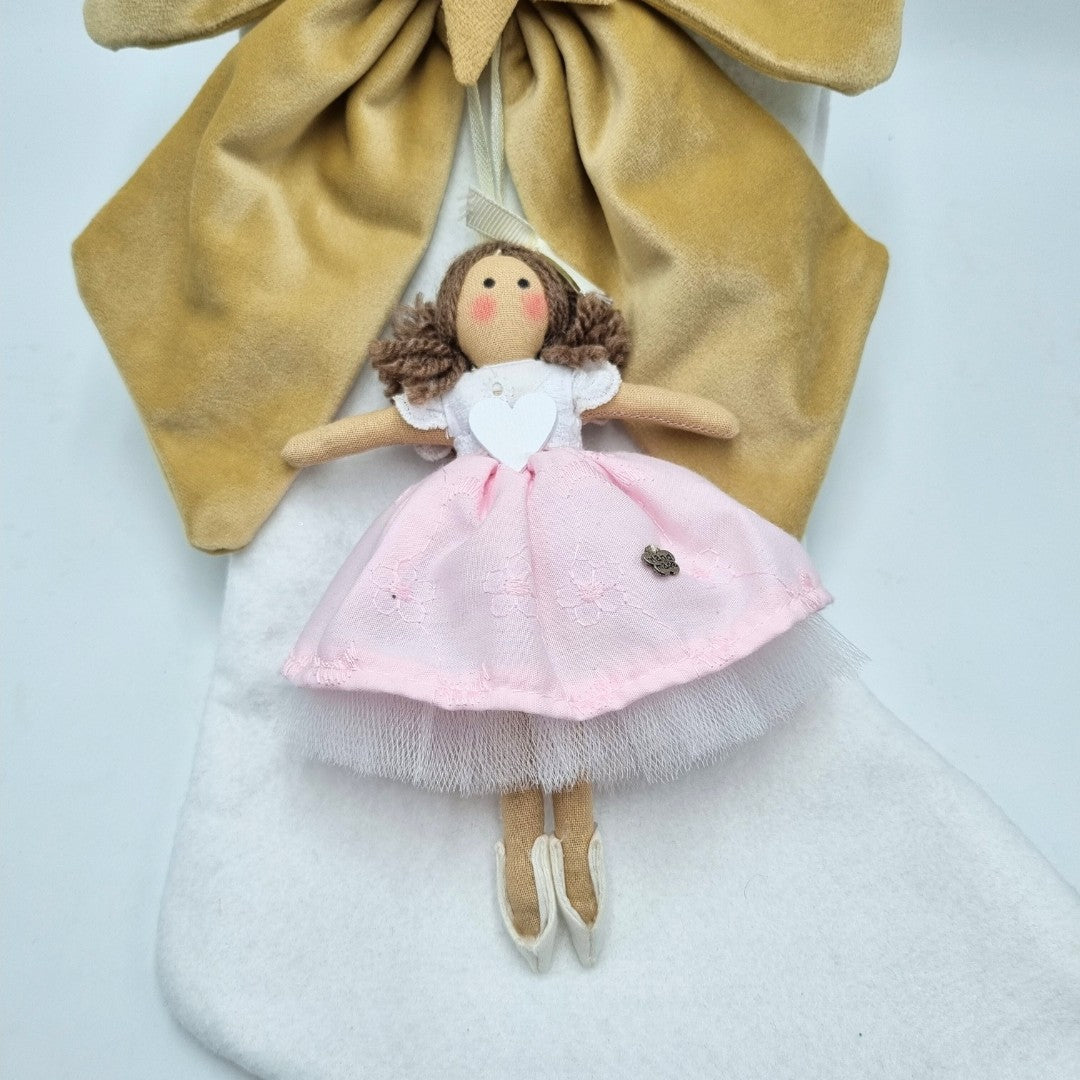 Calza della Befana con bambolina con vestitino rosa