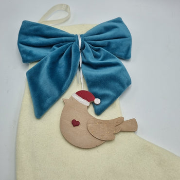 Calza della Befana con applicazione uccellino in ceramica