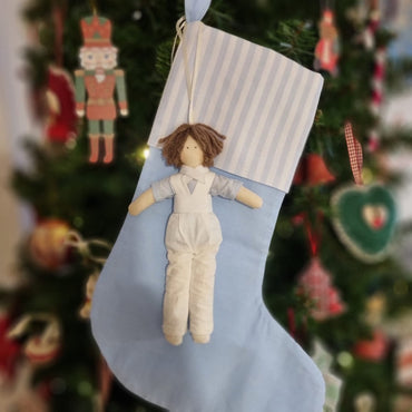 Calza della Befana celeste con bimbo