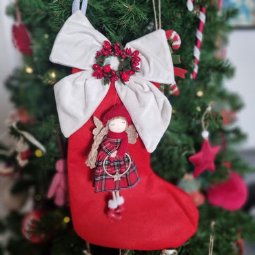 Calza della Befana panno rossa con bambolina