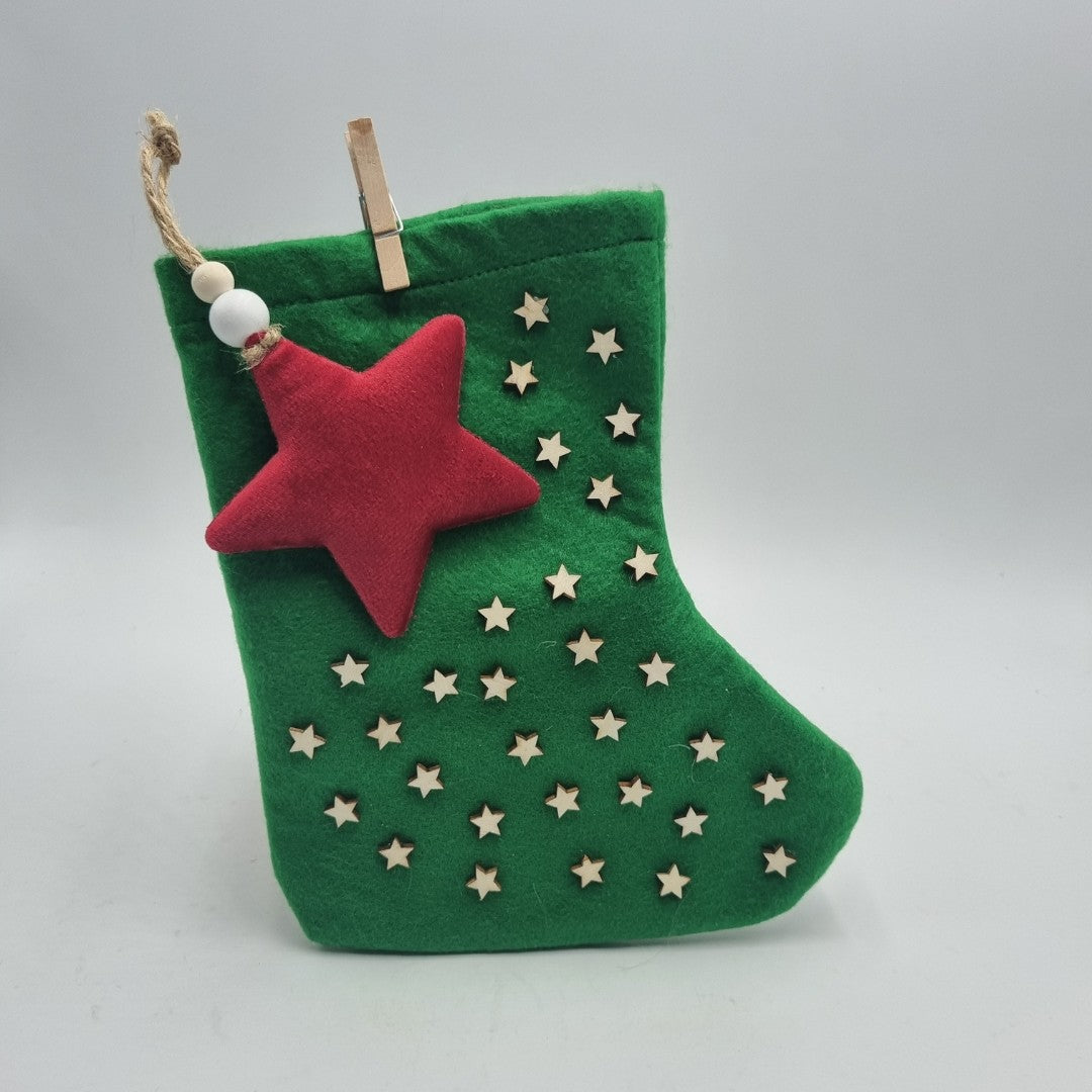 Calza in panno verde con stelline