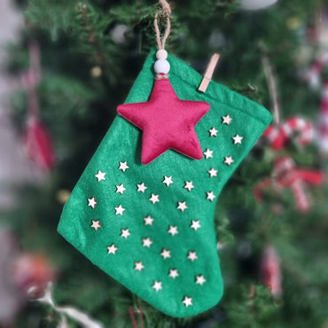 Calza in panno verde con stelline