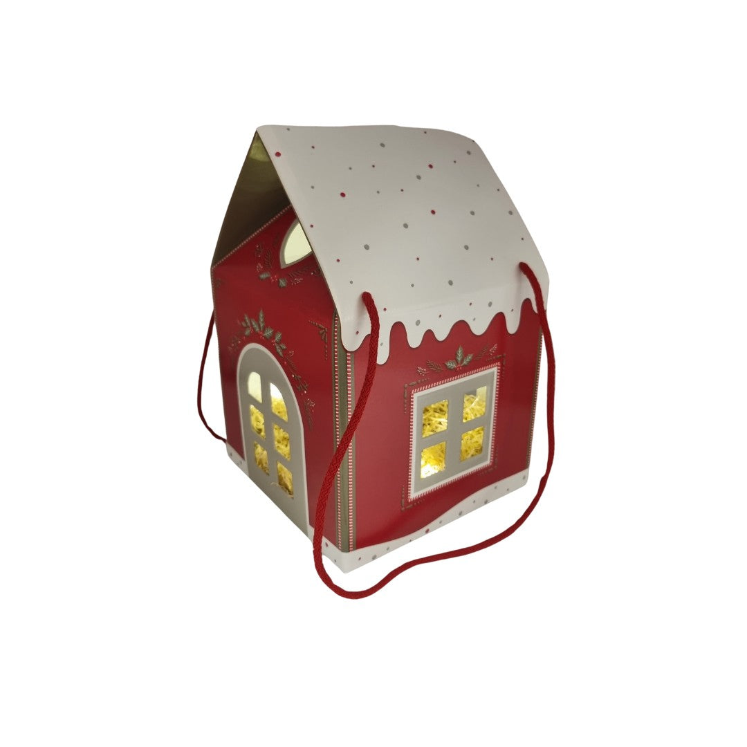Piatto in ceramica con coperchio grigio e casetta di Natale