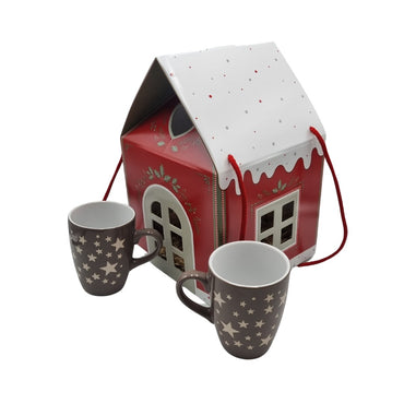 Set casetta di Natale con due tazze e due tovagliette