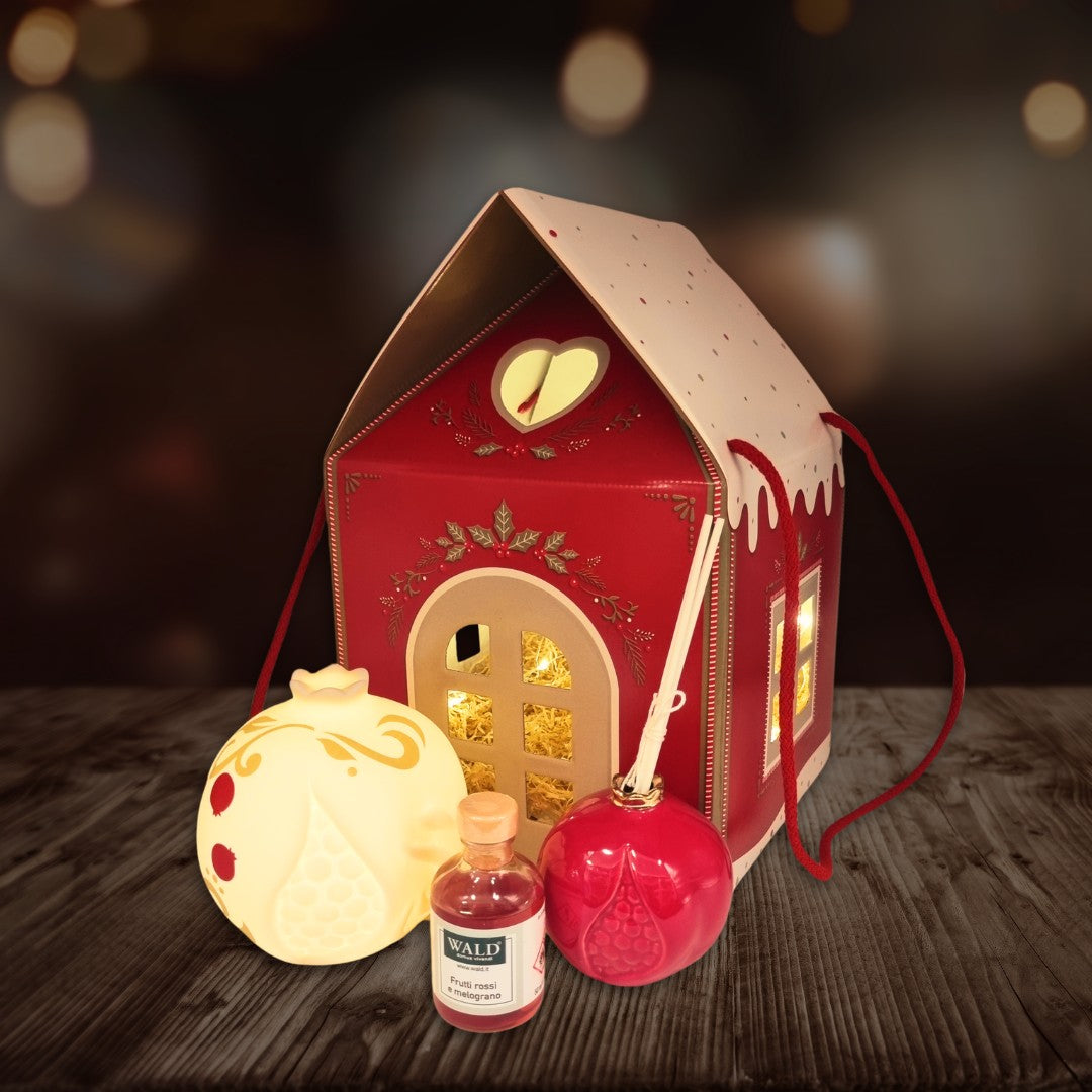 Set melagrana con luce led, melagrana profumatore e casetta natalizia