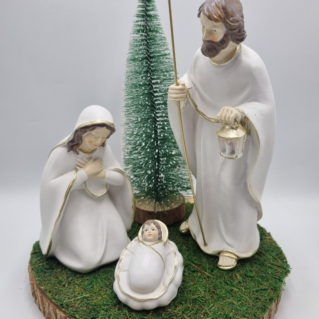 Presepe bianco su base tronco