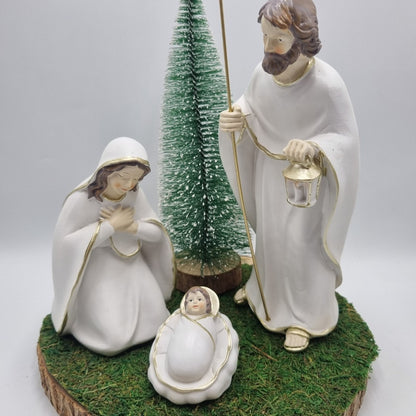 Presepe bianco su base tronco