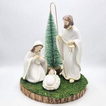 Presepe bianco su base tronco
