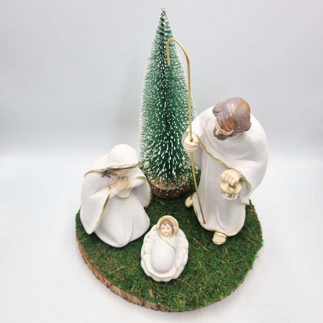 Presepe bianco su base tronco