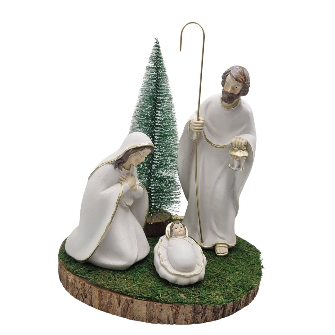Presepe bianco su base tronco