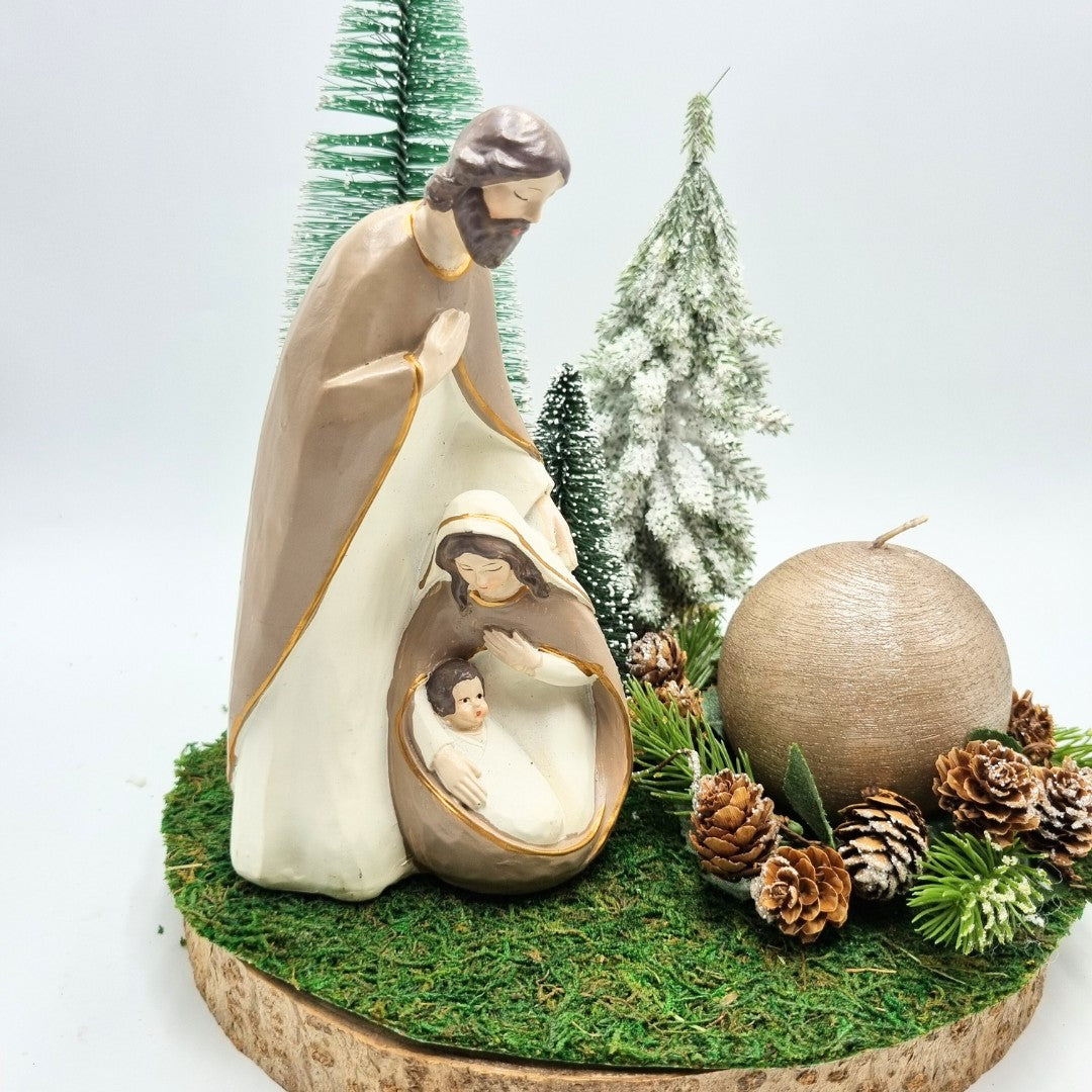 Presepe su base tronco con candela