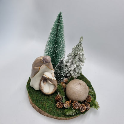 Presepe su base tronco con candela