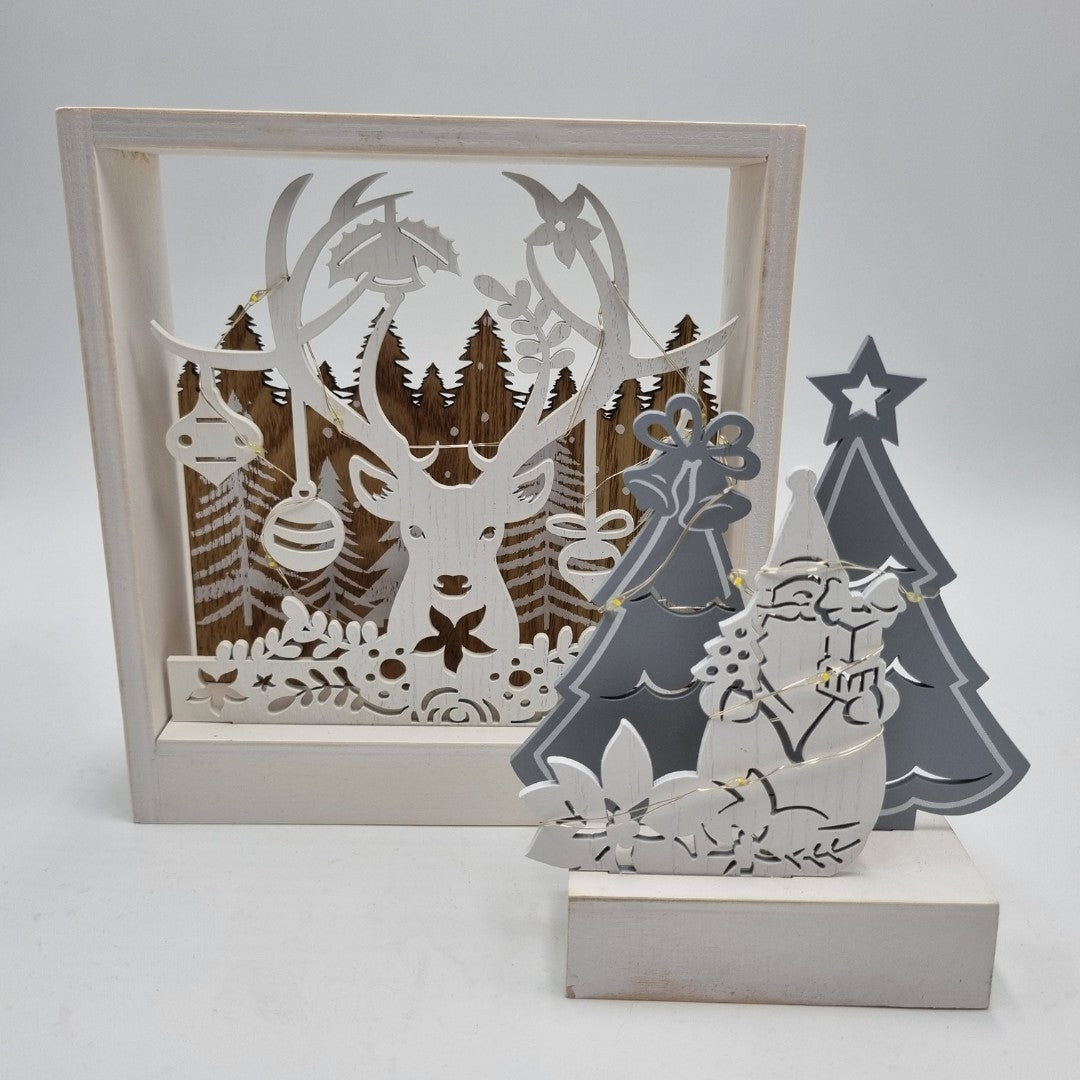 Set due quadretti Natale Wald renna e Babbo Natale