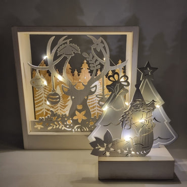 Set due quadretti Natale Wald renna e Babbo Natale