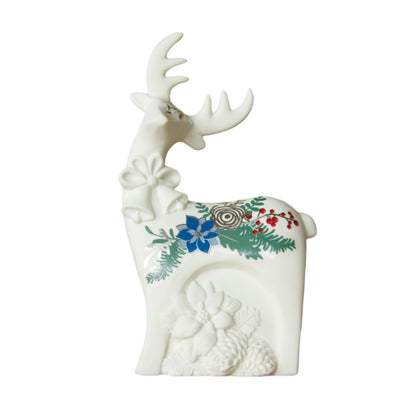 Renna in ceramica, natalizia, decoro argento e blu