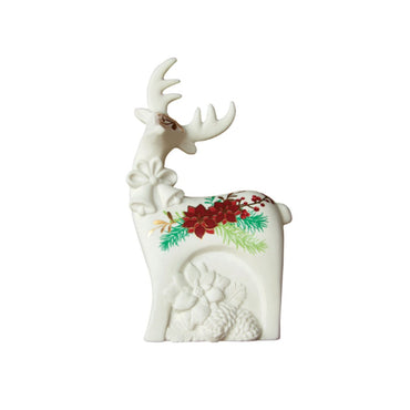 Renna in ceramica, natalizia, decoro oro e rosso